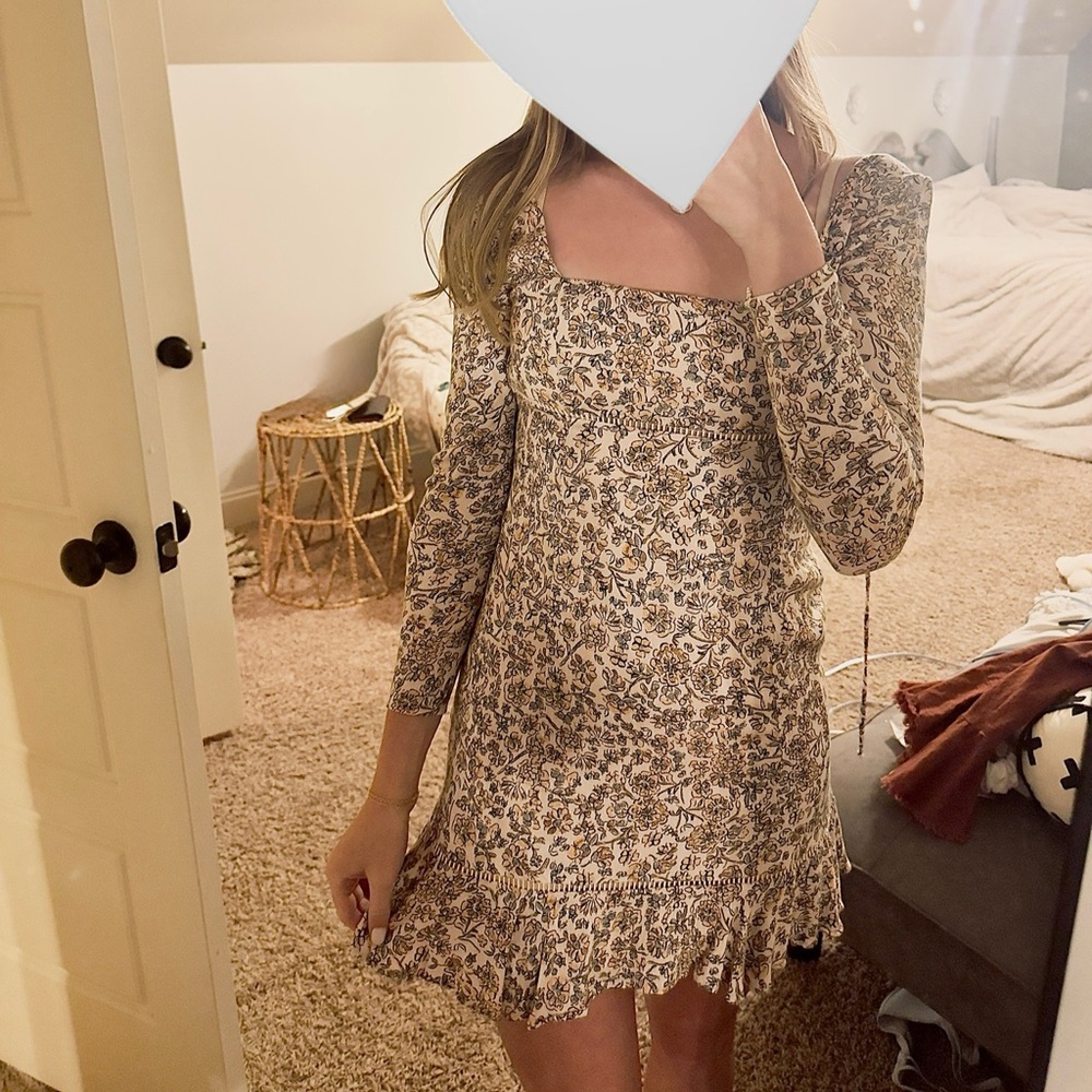 Altar'd State Cream and Blue Puff Sleeve Sundress